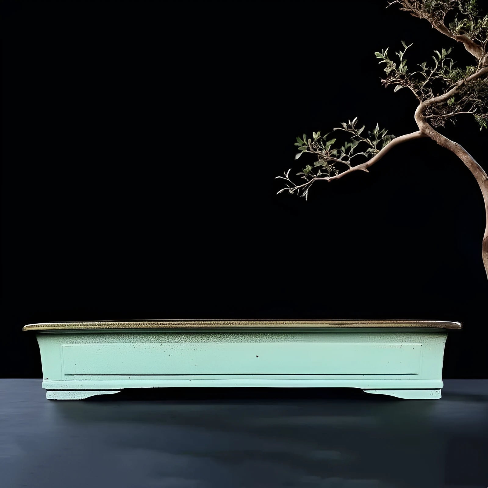 Green crackled glaze handmade ceramic bonsai pot with purple sand finish