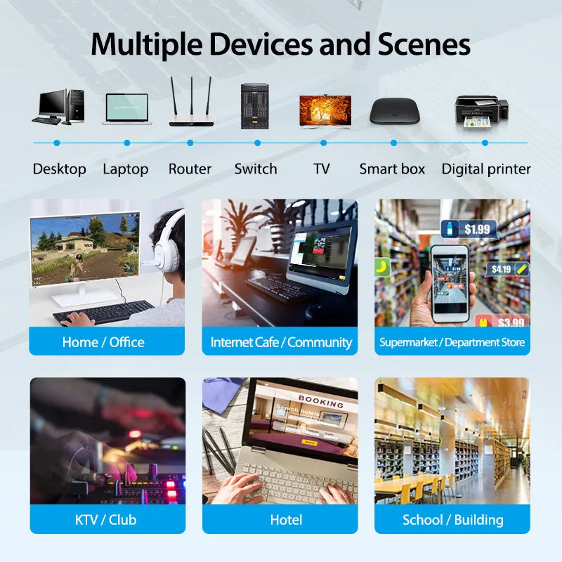 CAT8 shielded network cable with RJ45 connectors in flat and round styles for 10G high-speed home gaming