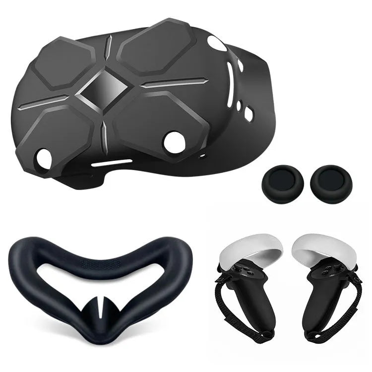 Black silicone VR headset accessory set with eye mask and handle covers