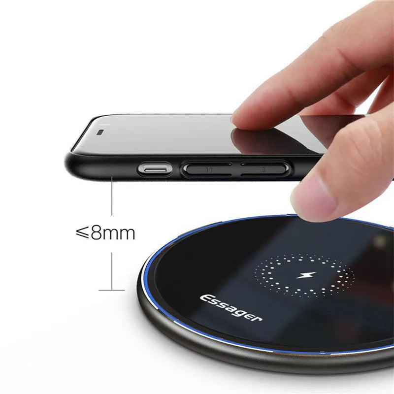 Black or white 15W fast wireless Qi charger with LED light indicator and anti-slip surface