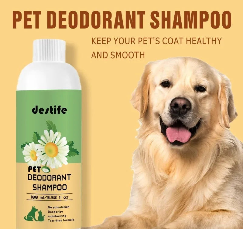 100ml bottle of pet shampoo and conditioner shower gel for dog and cat grooming with deodorising fragrance
