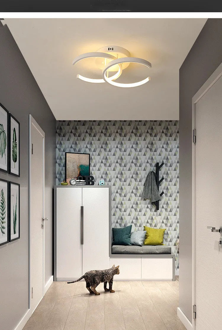 Commercial corridor aisle lights in three styles: black double semicircle, white double circle, white bipartite
