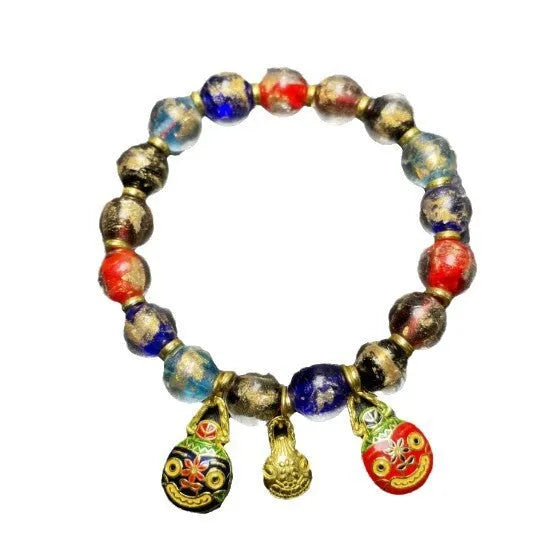 Ancient French glaze glass bracelet with geometric shapes in one of six colour options