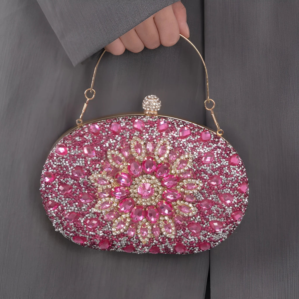 Personalised retro style women's banquet handbag with rhinestone and hardware details