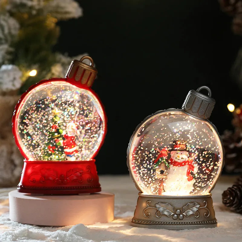 Four battery-powered Christmas LED flat light decorations: old man, snowman, children's tree and angel figures.