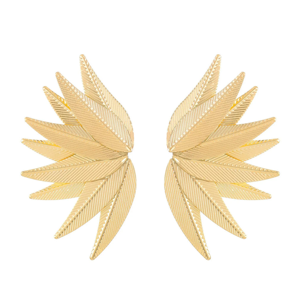 Leaf-shaped patch earrings in gold or white alloy with stud back closure