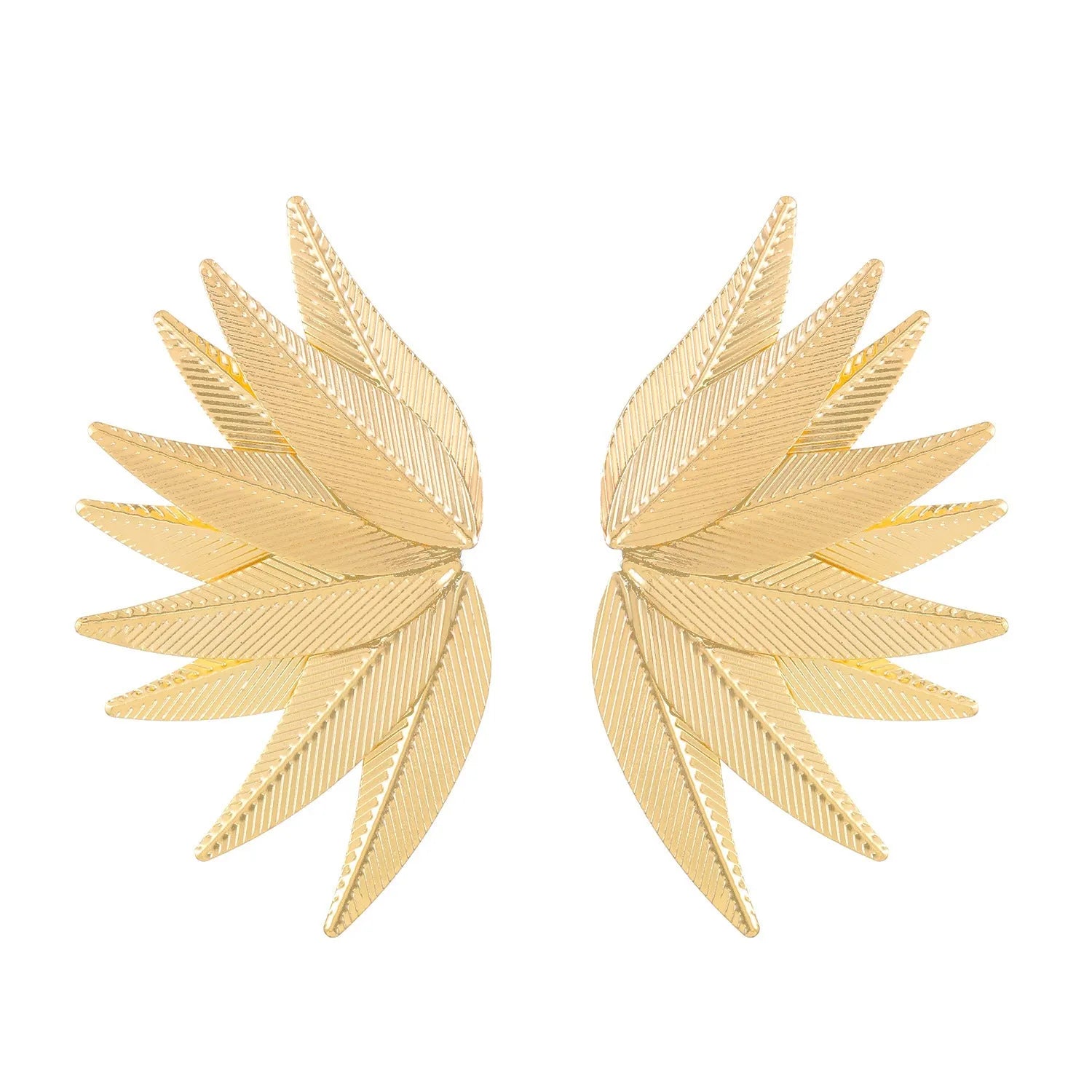 Leaf-shaped patch earrings in gold or white alloy with stud back closure