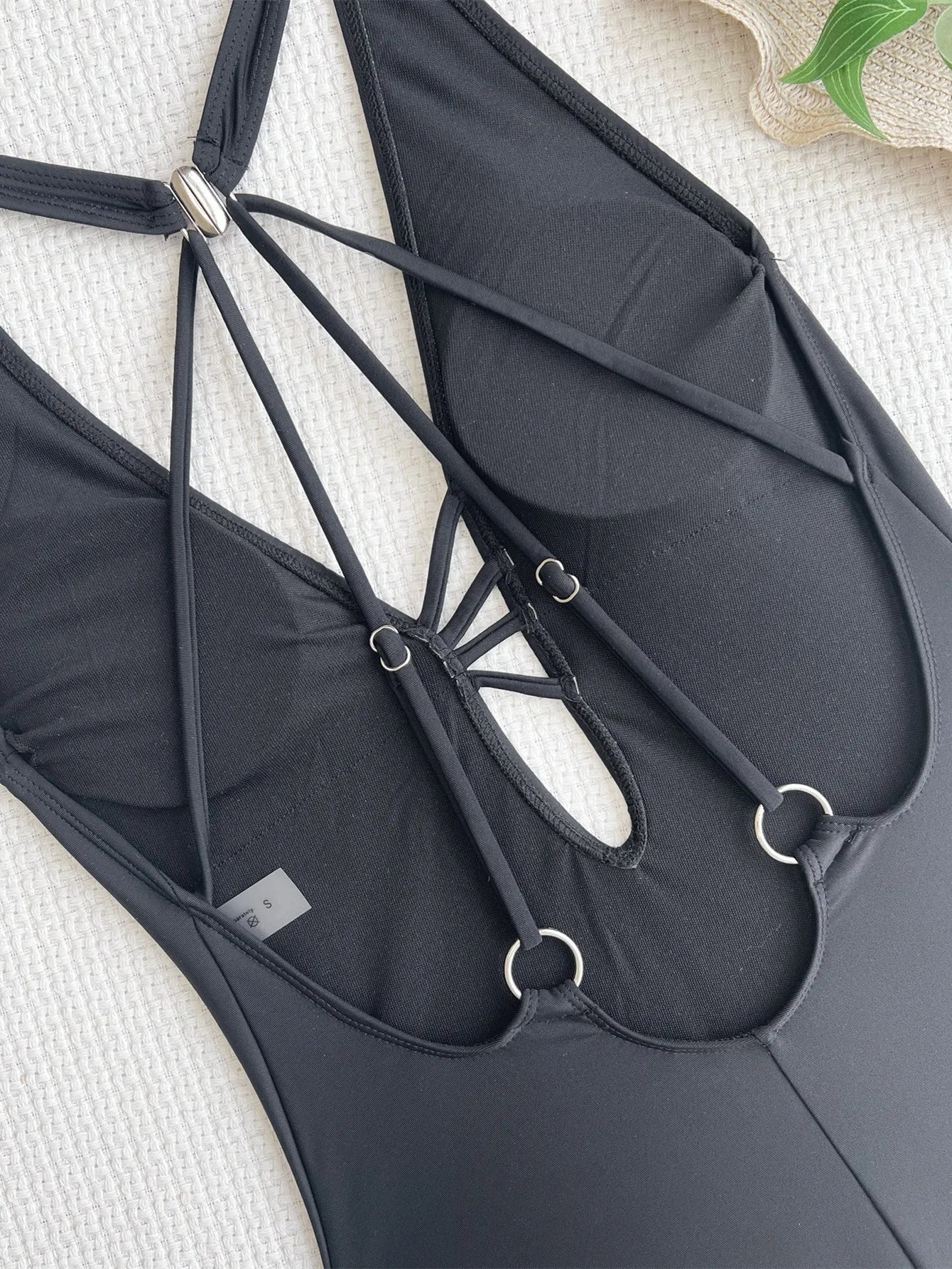Black solid colour ladies one-piece swimsuit in nylon fabric for swimming