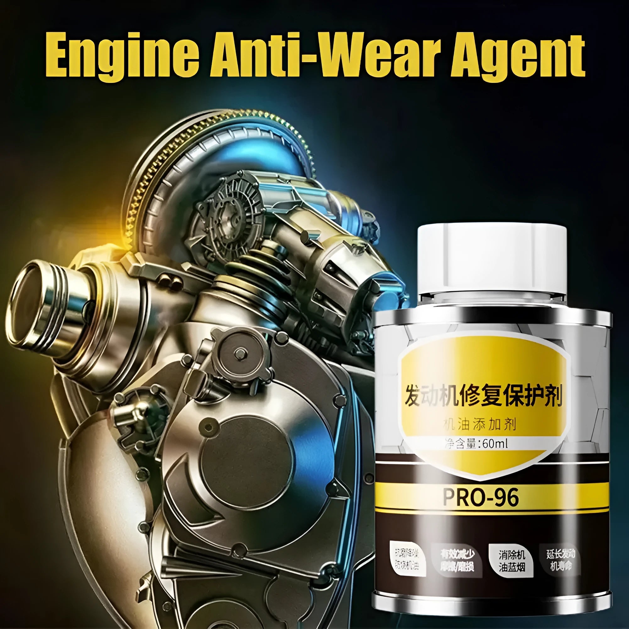 White-capped 60ml bottle of engine anti-wear additive concentrate for car and motorcycle engines