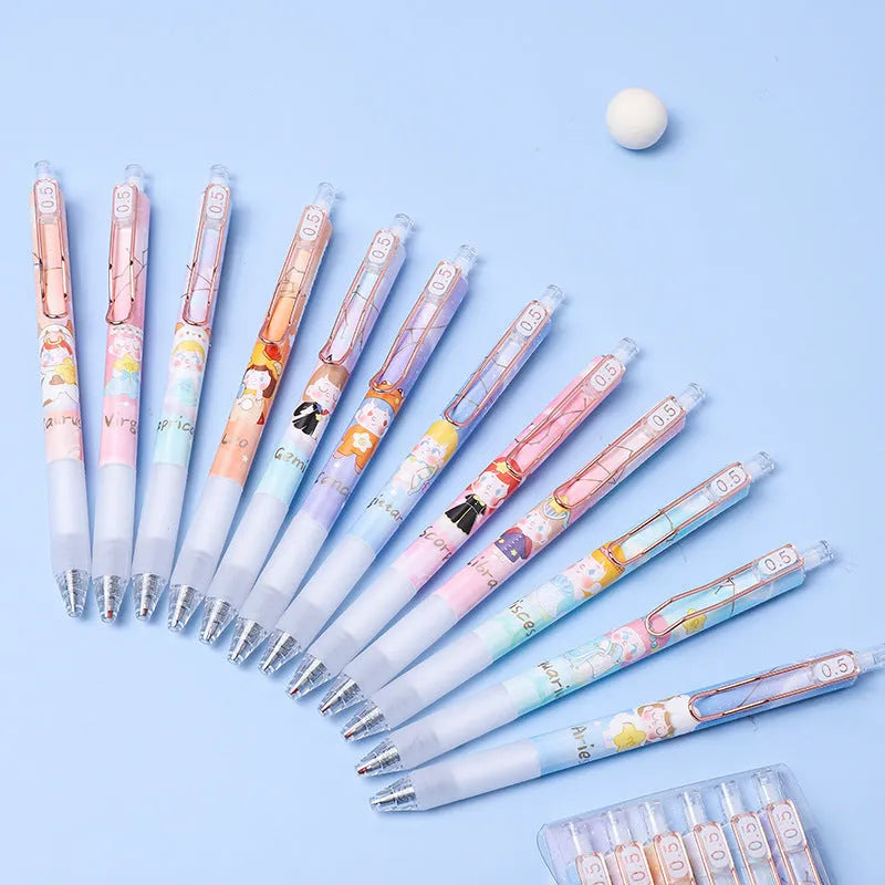 Six cartoon constellation press gel pens with 0.5mm tips showing constellation designs