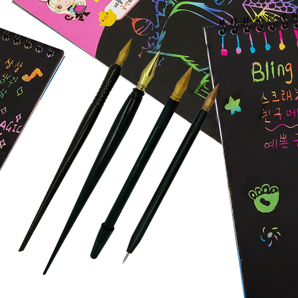 PS plastic scratch art pen with brush tip for children's drawing tools and craft projects
