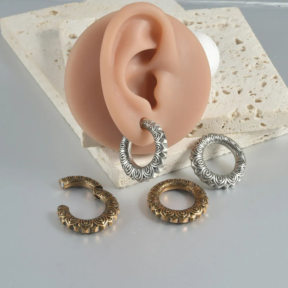 Large geometric hollow out earrings with antique silver dragon design for men and women