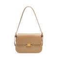 Genuine leather women's crossbody bag with lock, European retro style, apricot colour, horizontal square shape