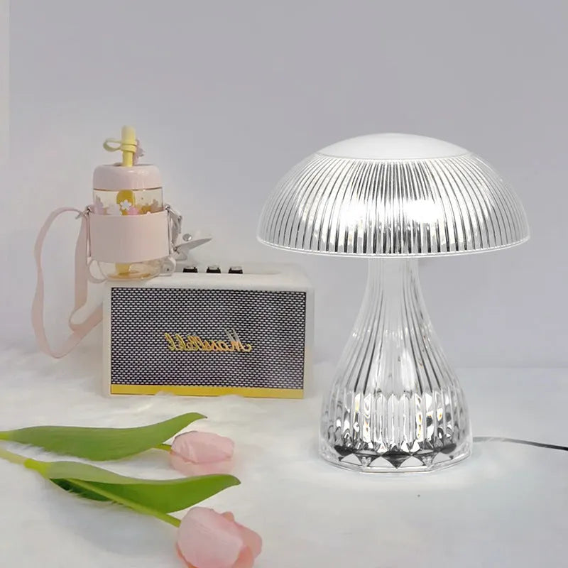 Three-colour changing USB rechargeable bedside lamp with 20x16cm acrylic body