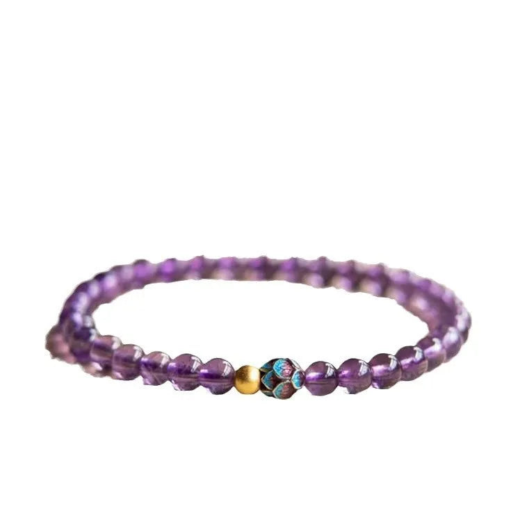 Nine purple lotus charm bracelet in Chinese student retro style with mixed materials