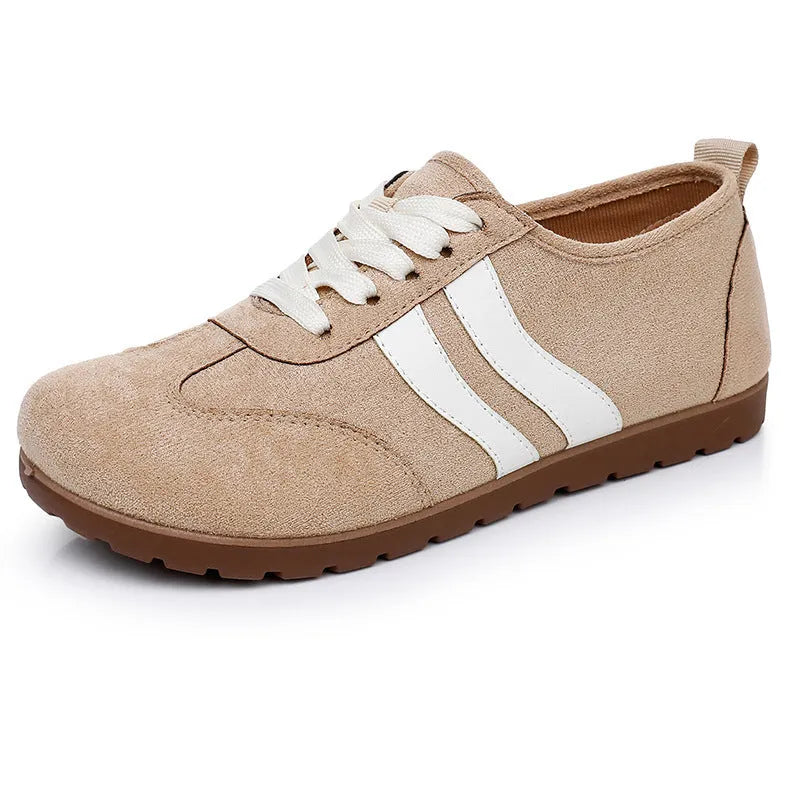 Women's vintage canvas sneakers in dark red, maroon, and khaki with round toe and flat rubber sole.