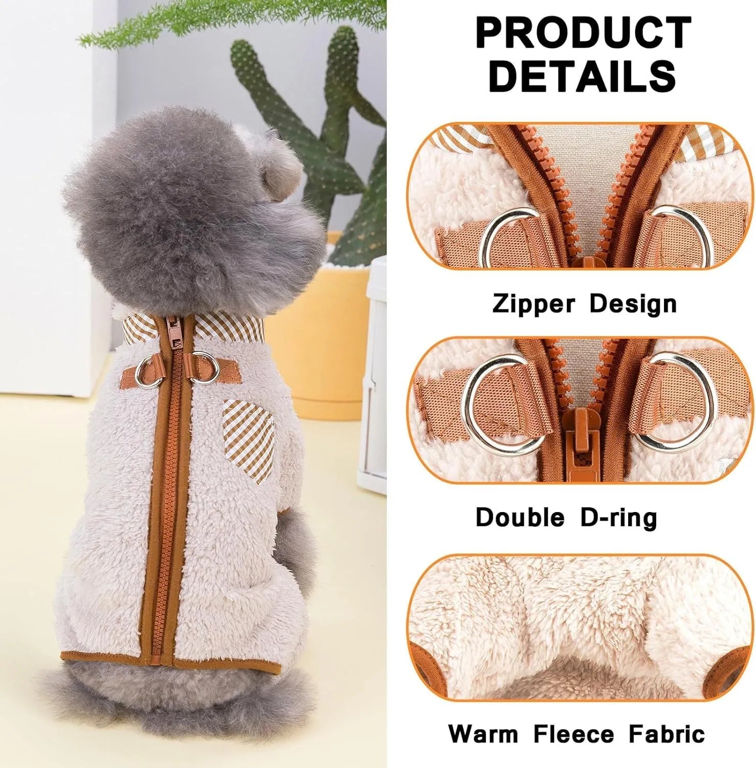 Green plush fleece dog coat with four-leg design and back zipper for small breed dogs