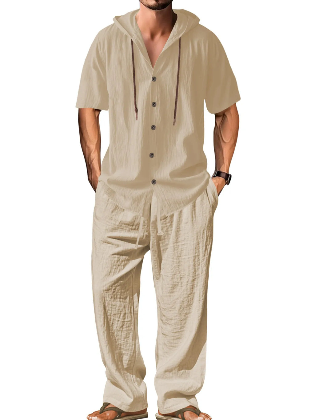 Men's casual cotton blend sports leisure suit set with long sleeves and trousers in multiple colours