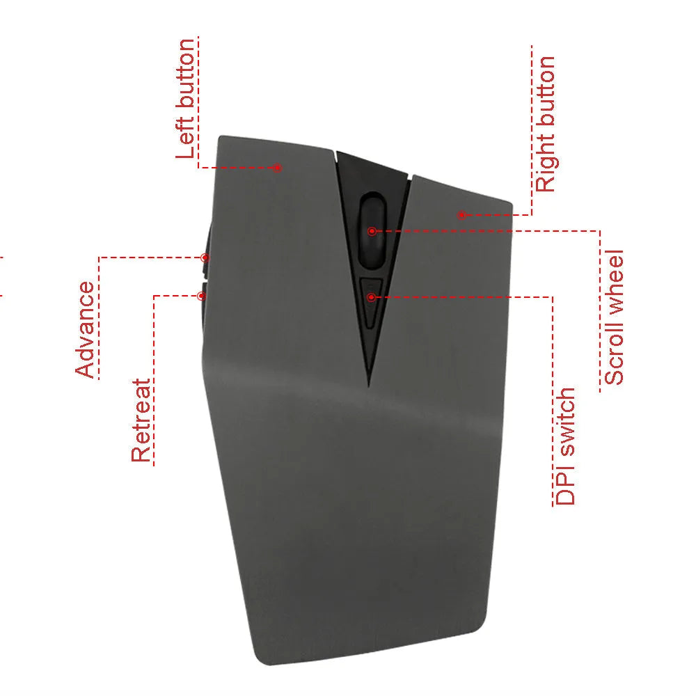 Compact wireless invisible mouse for laptops in black, gold, silver, or light gold next to its USB receiver.