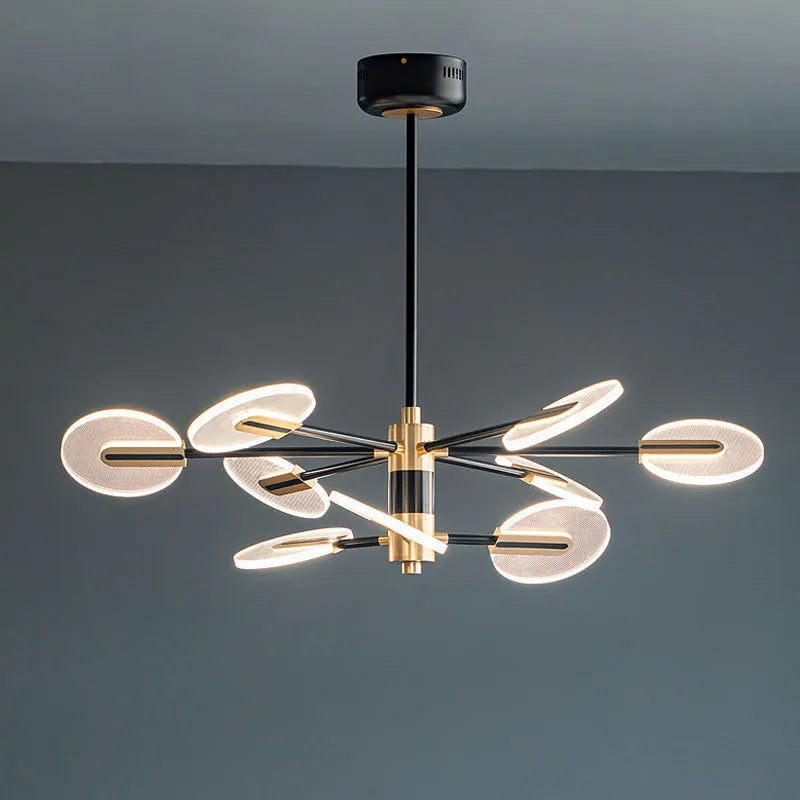 Nordic style iron LED chandelier with acrylic elements for dining room and living room illumination