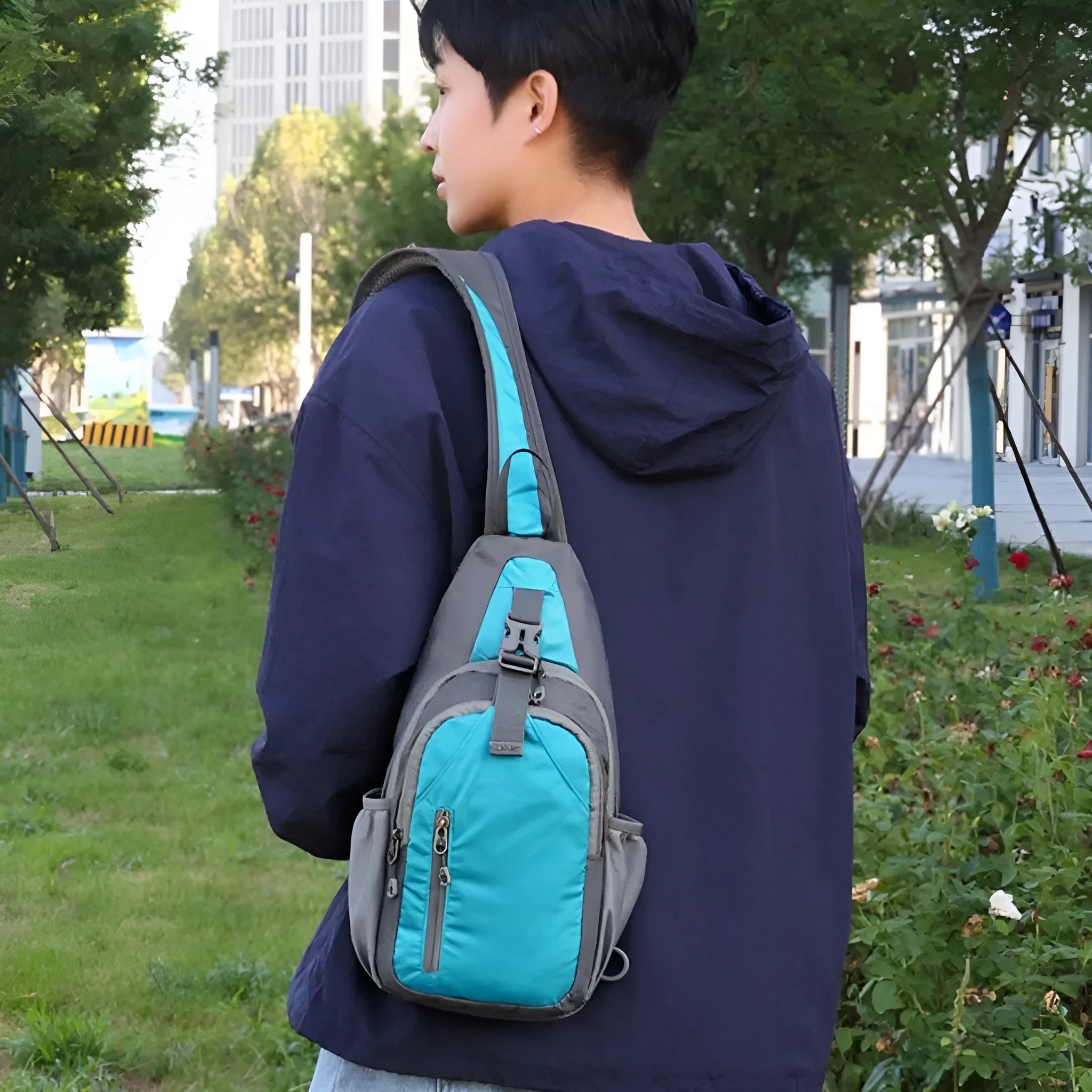 Nylon canvas crossbody chest bag in street style with contrast colour elements