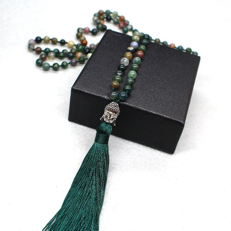 Natural agate bracelet with 108 geometric 6mm beads in blessing necklace format