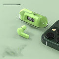 Air13 Pro fully transparent Bluetooth earbuds with 8mm horn and charging box in black