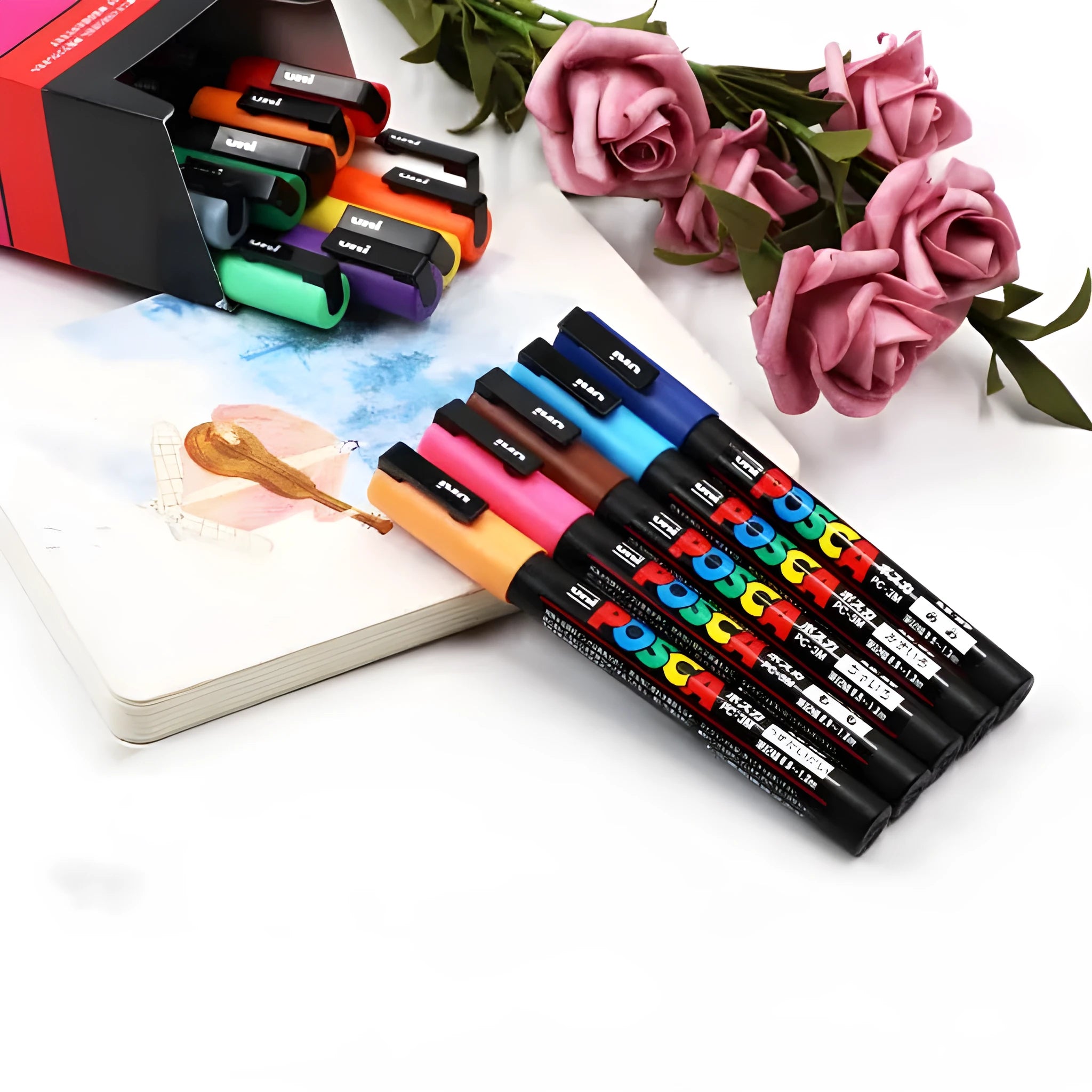 Doodle 0.9 acrylic marker 8-colour set in plastic case with red blue black white green yellow pink water blue markers