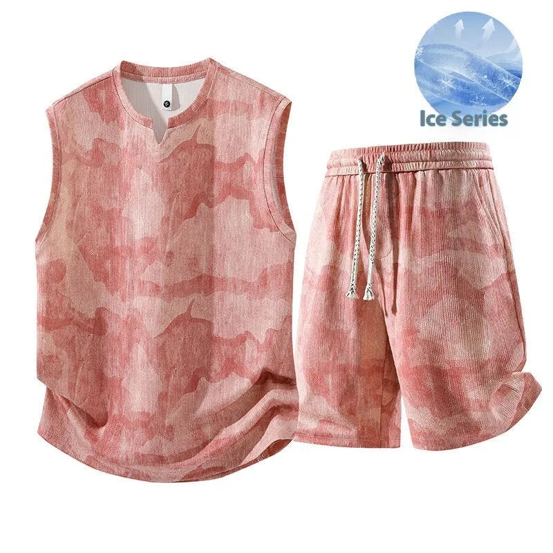 Sleeveless vest and shorts two-piece suit for larger sizes in quick-drying fabric
