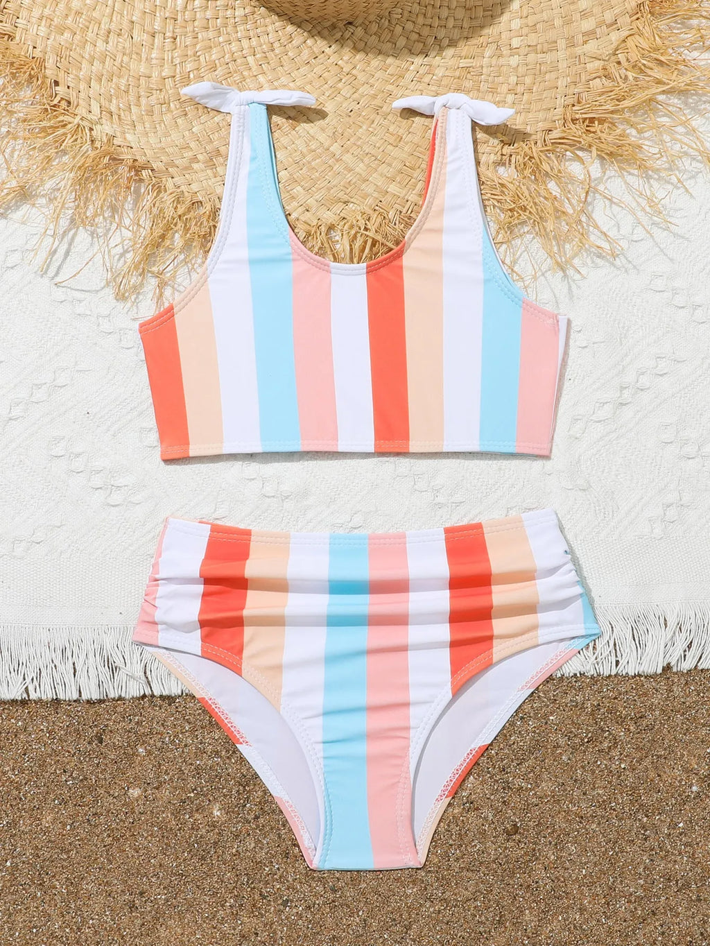 Girls' plaid printed swimsuit briefs for swimming and wading activities