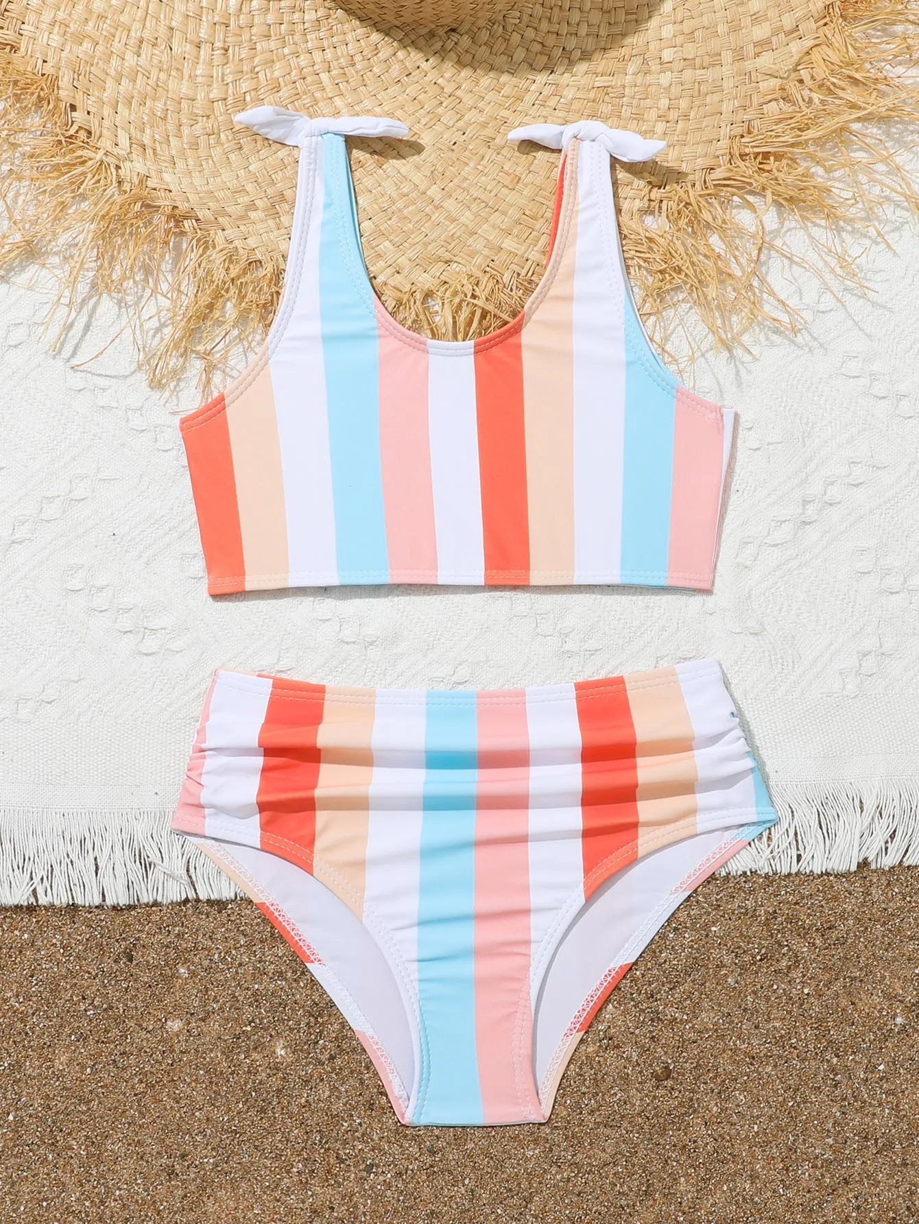 Girls' plaid printed swimsuit briefs for swimming and wading activities