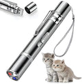 Silver aluminium cat toy pointer wand showing laser projection patterns