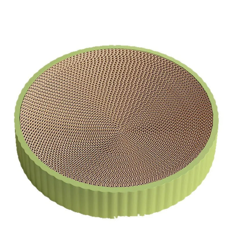 Round green corrugated paper cat scratching board and nest with two replacement refills