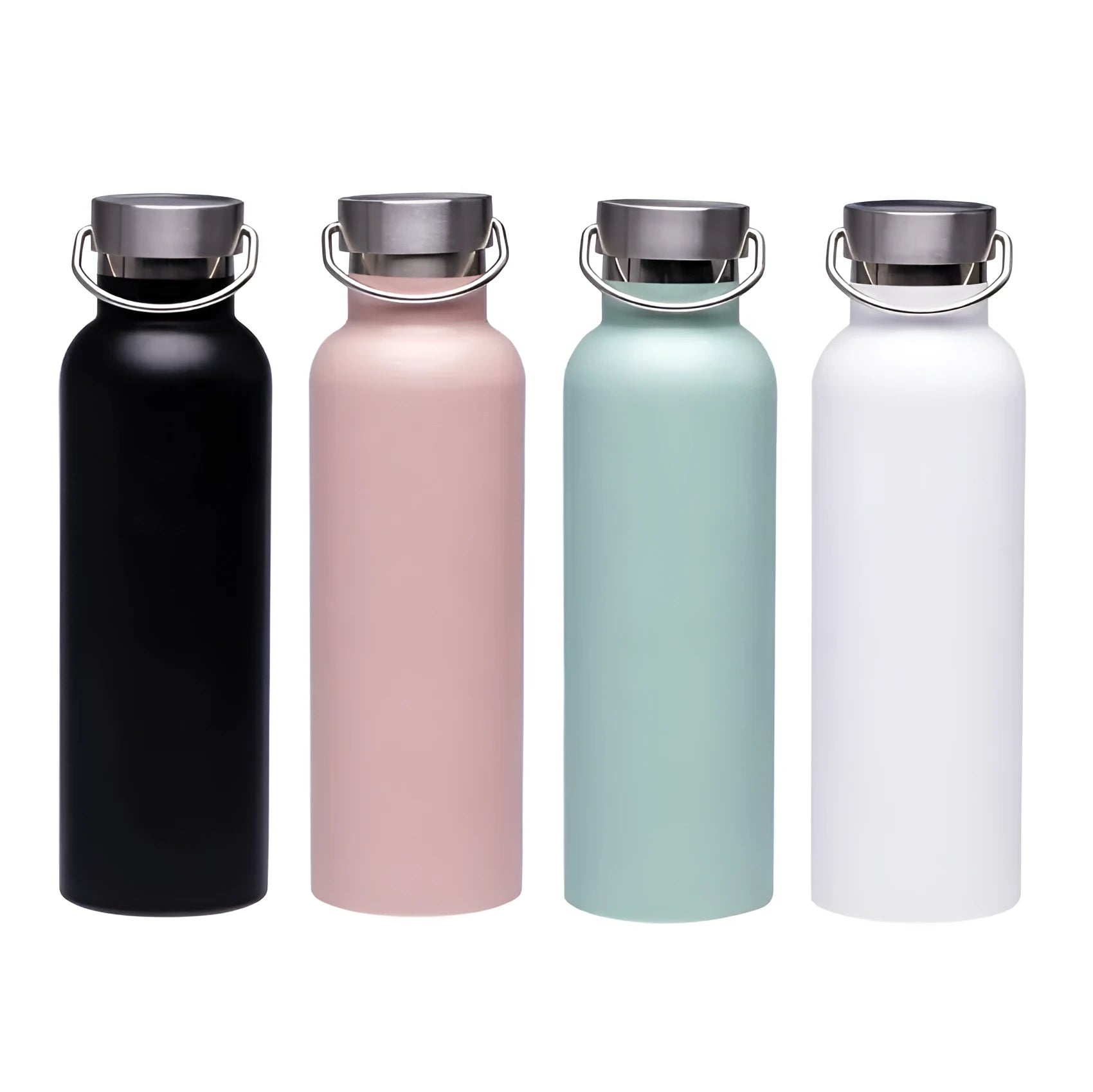 750ml stainless steel sports water bottle in black 24cm high 7.5cm wide 304 steel