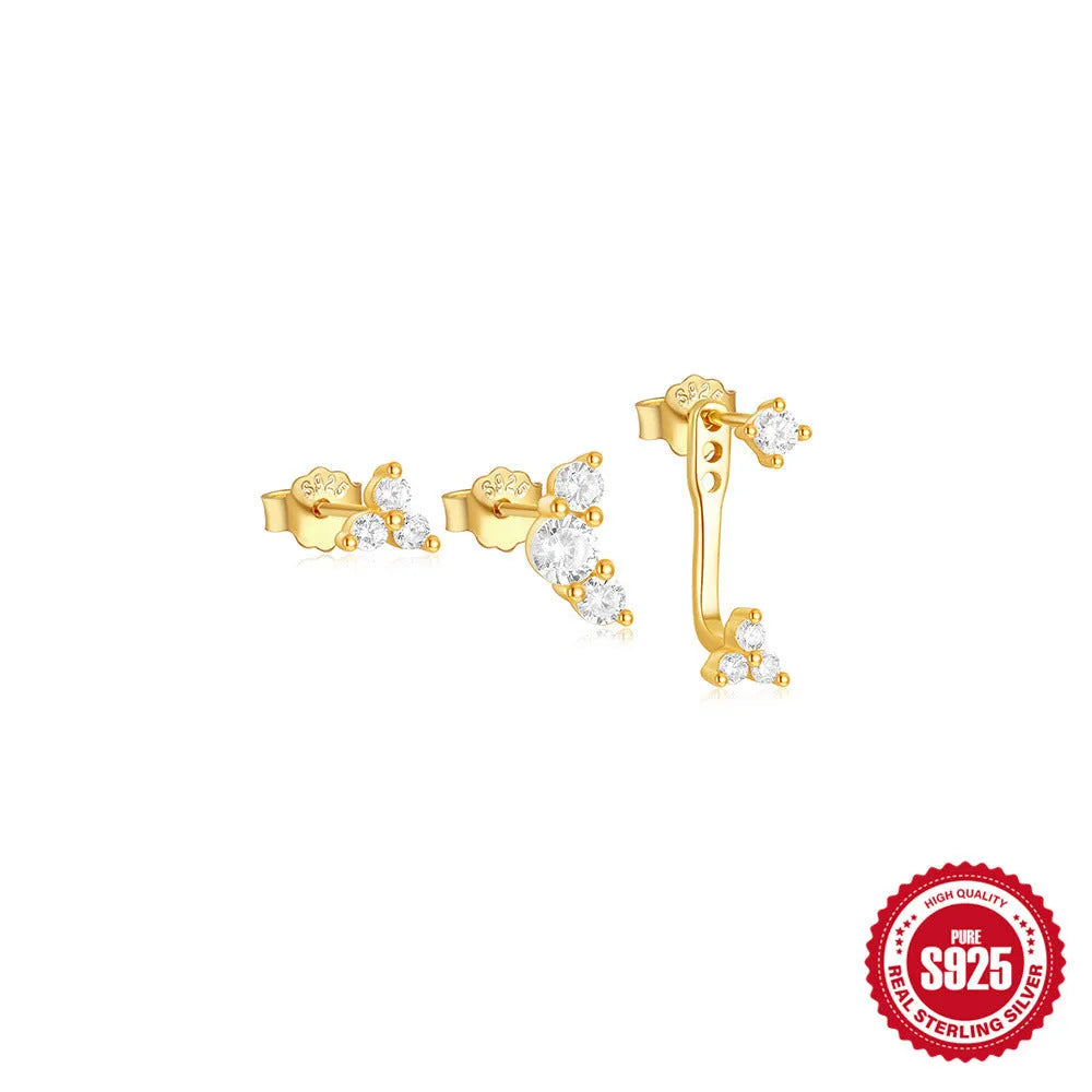 S925 sterling silver geometric earrings with zircon accents and tassel detailing in gold tone finish