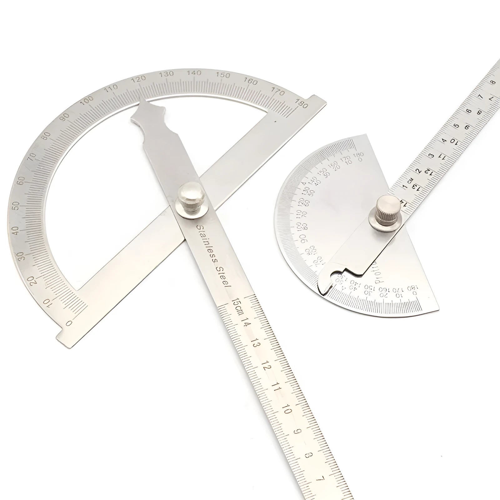 Adjustable plastic protractor showing 180° measuring scale with clear graduation marks