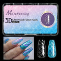 Pack of 3D scale texture long artificial nail tips with deep C-Cut, shown in Frigate Box colour options.