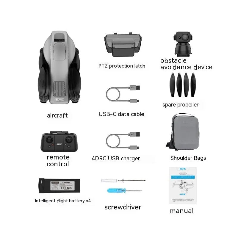 White foldable brushless quadcopter drone with 4K camera and obstacle avoidance sensors