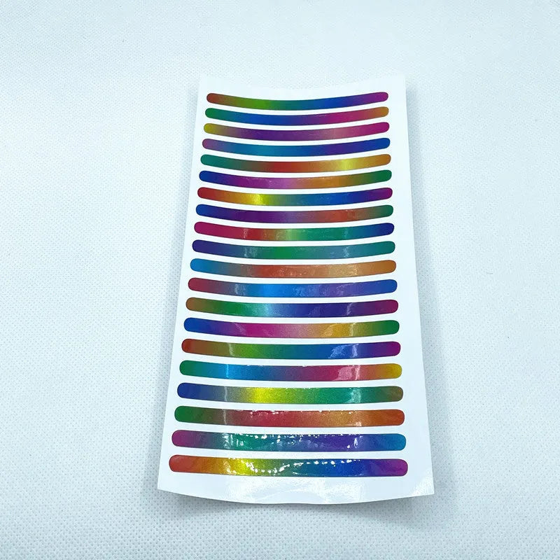 20-piece pack of arc-pattern reflective wheel hub stickers in multiple colour options