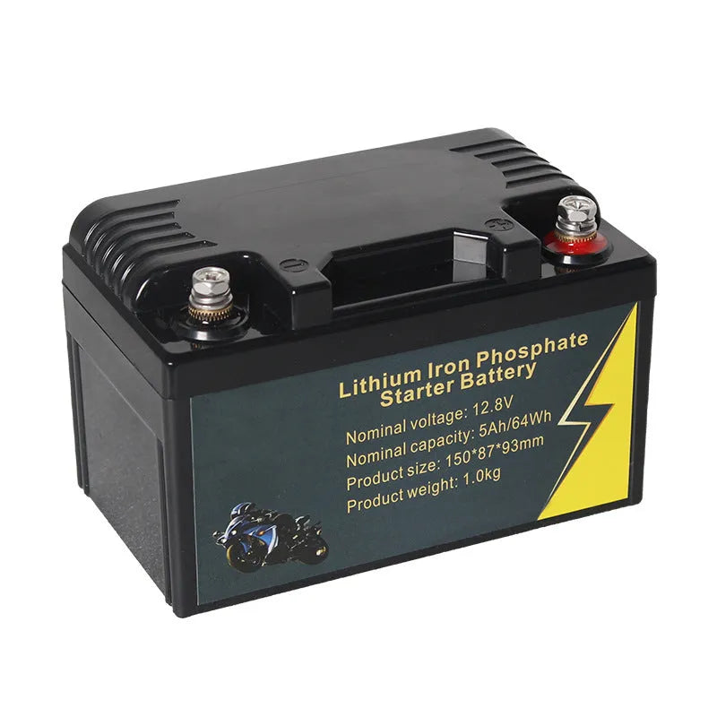 Black 12V 100Ah lithium iron phosphate battery with dimensions 150mm x 87mm x 93mm