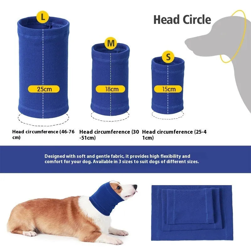 Blue polyester dog headband scarf showing adjustable sizing for canine accessory wear