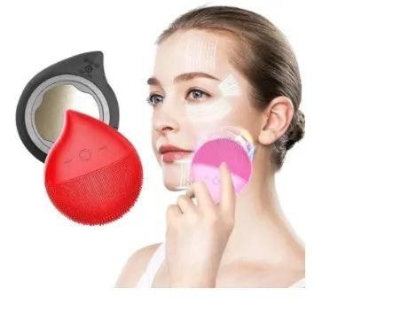 Electric facial cleaner in black with ultrasonic vibration for deep facial cleansing