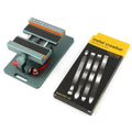 Mobile phone repair fixture with adjustable arms and silicone grips, shown with a demolition crowbar.