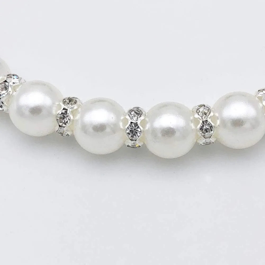 Adjustable diamond dog necklace with imitation pearls and rhinestones on soft ribbon collar