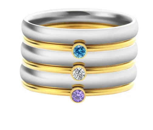 Geometric titanium steel ring with a December birthstone and engraved design.