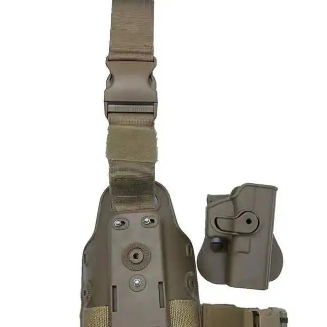 Tactical leg holster with waist plate attachment and quick-pull access for outdoor sports gear carrying