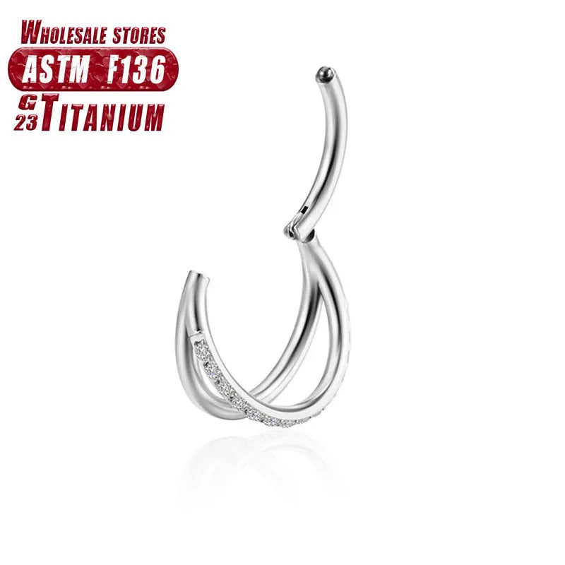 F136 titanium alloy nose ring stud shown in silver, gold, black and rose gold finishes.