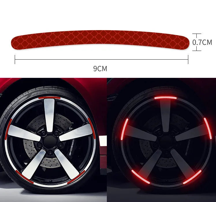 20-piece pack of arc-pattern reflective wheel hub stickers in multiple colour options