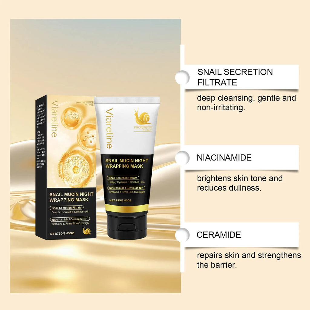 Single 75g snail mucus nourishing sheet face mask with collagen and niacinamide.