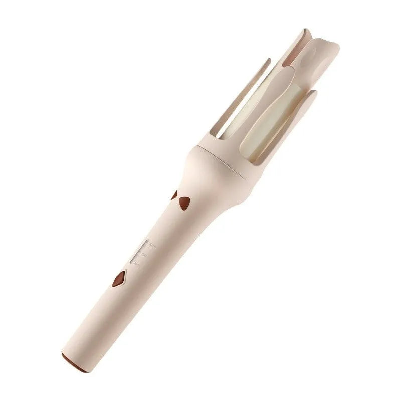 Automatic hair curler in white with purple accents, showing 32mm barrel and UK plug.